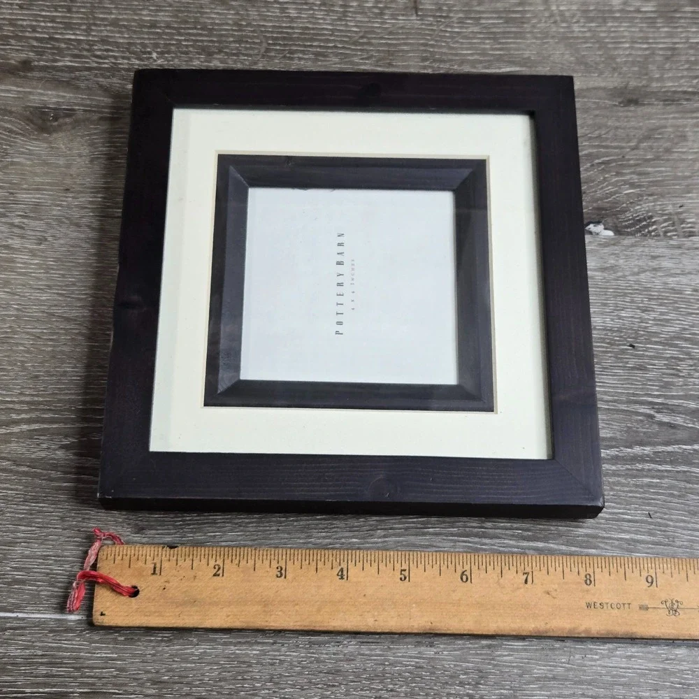 Pottery Barn Square Wood Picture Frame Black Textured Single Mat 4x4 Display
